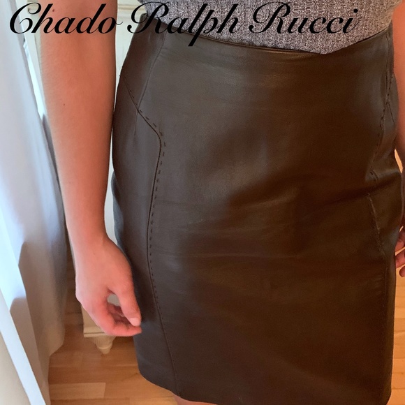Chado Ralph Rucci Brown Leather Skirt - So soft! - Picture 1 of 7